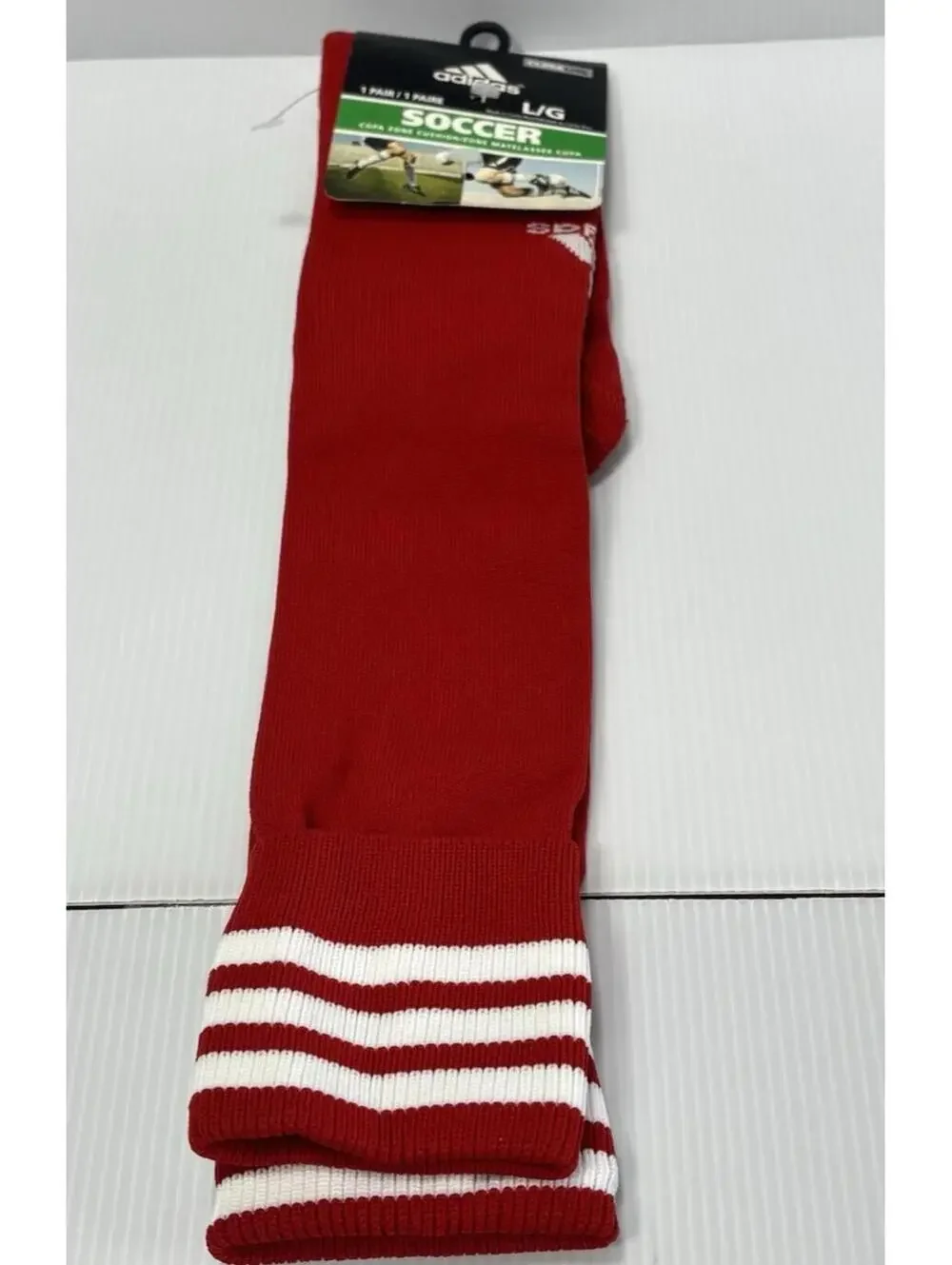 adidas Soccer Socks Over The Calf Cushioned Performance Red White Men’s Size L/G